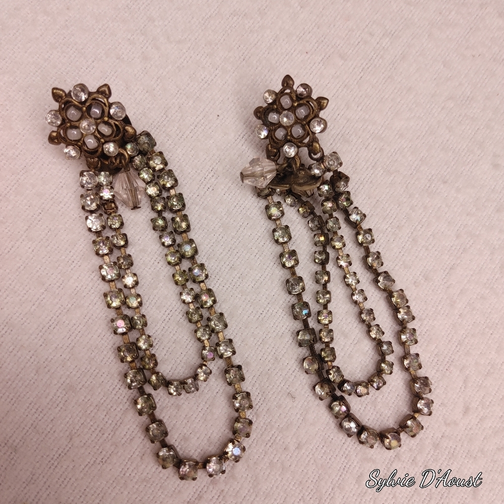 Vintage Elegant Brass and Silver‎ Dangle Earrings